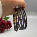 دستبند چرم طلا لوزی