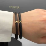 دستبند طلا چرم مردانه